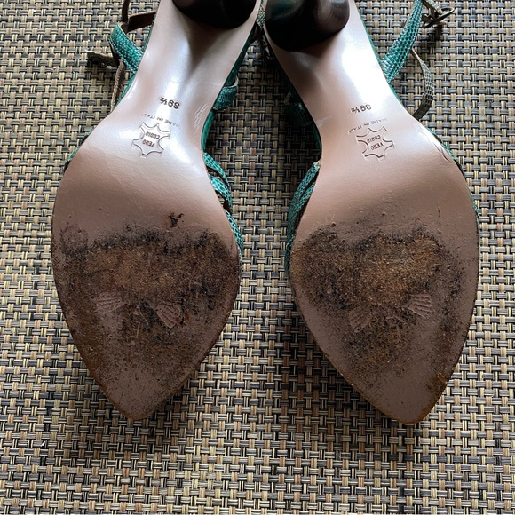 Vintage Green Faux Snakeskin Open Toe Italian Heels - Picture 5 of 7